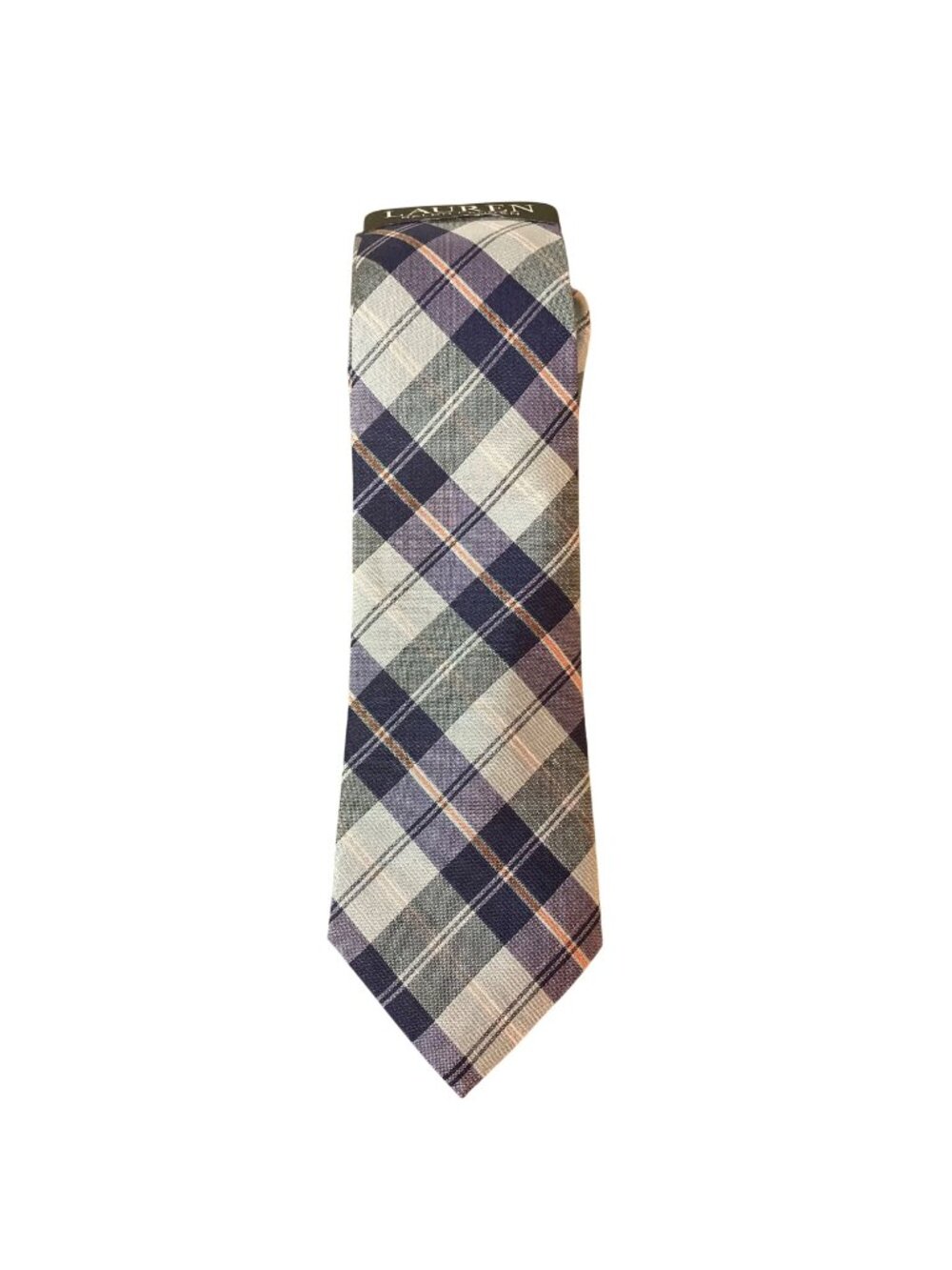 Lauren Ralph Lauren Silk Linen Plaid Pre Fall Aqua Thin Necktie